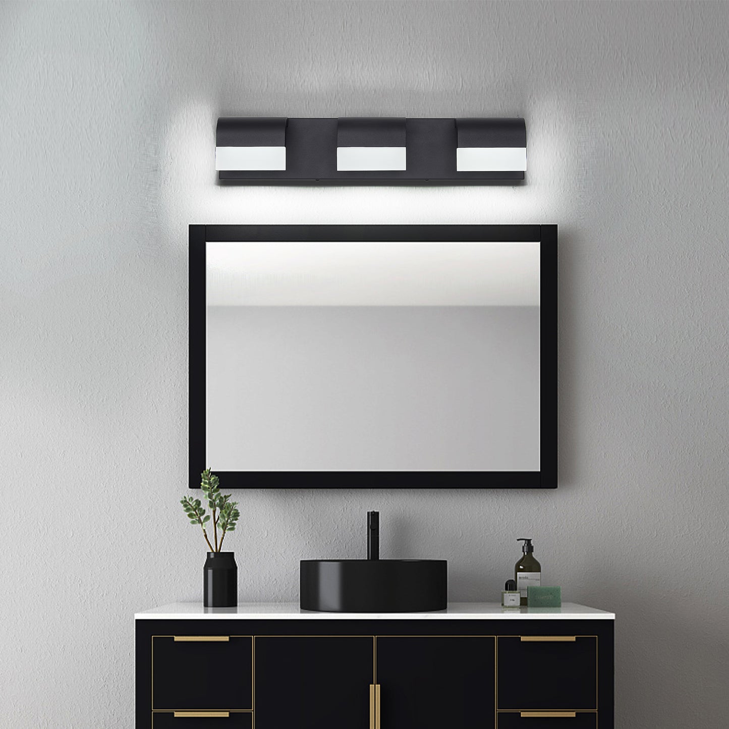 Dimmable LED Vanity Light Fixture - Matt Black 3 Lights