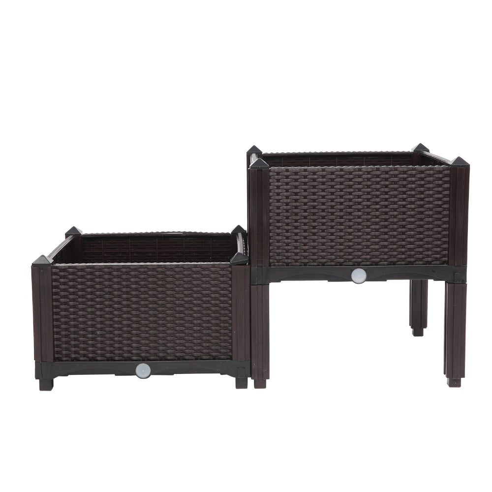 2PCS Brown Injection Molded Planting Box Garden Planter with Rattan Pattern