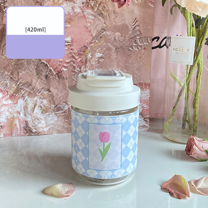Creative Cute Portable Double Drink Glass - 420ml, Colorful Flower Designs
