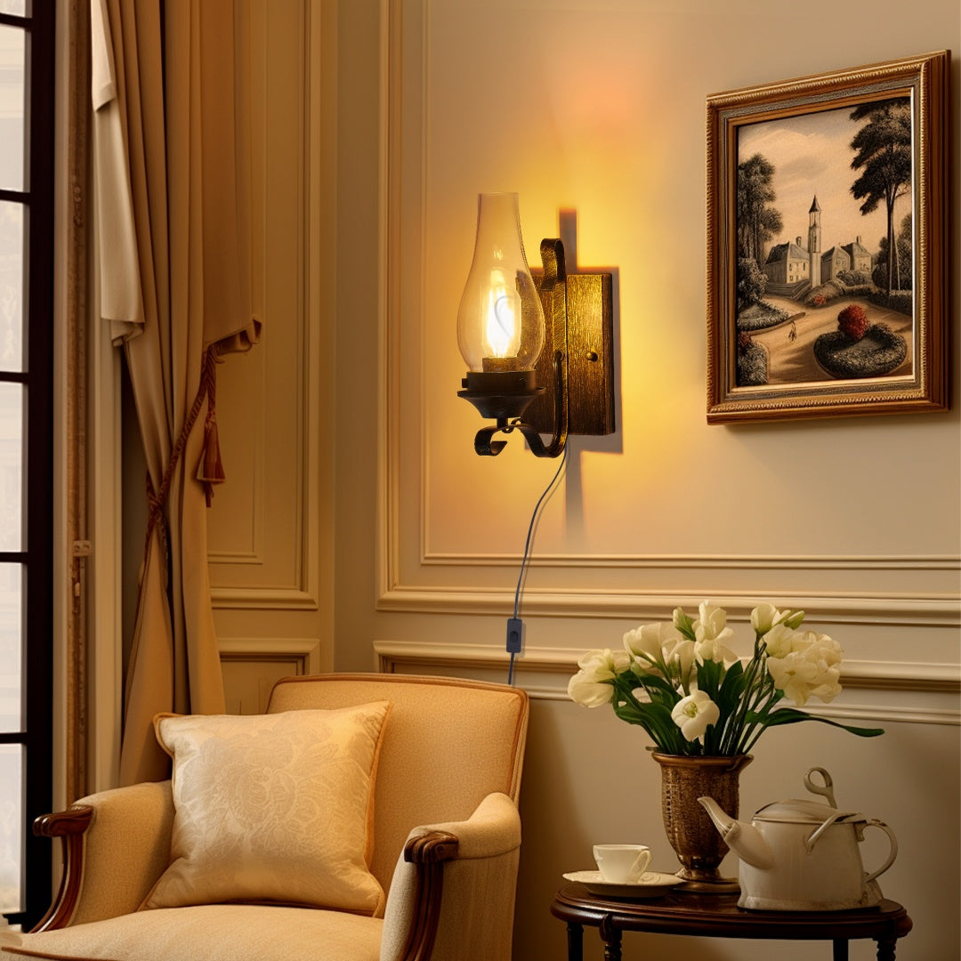 Rustic Farmhouse Wall Sconces Set of 2 - Vintage Plug-in Lights