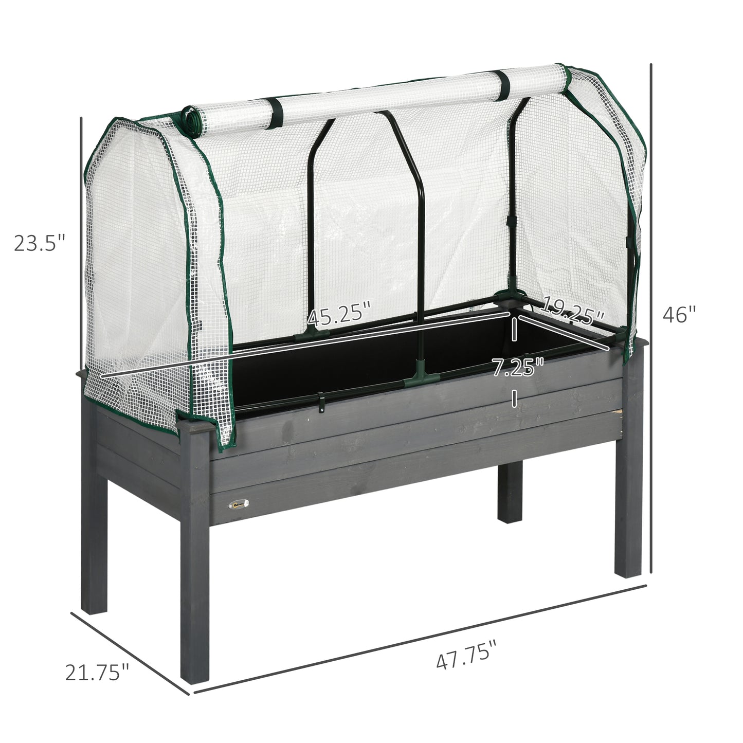 Raised Garden Bed with PE Greenhouse Cover for Herbs & Vegetables - 48x22x46 Inch, Dark Gray