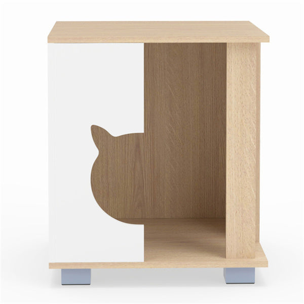 Wooden Cat House Nightstand with Metal Base - Anti-Slip Pet Furniture