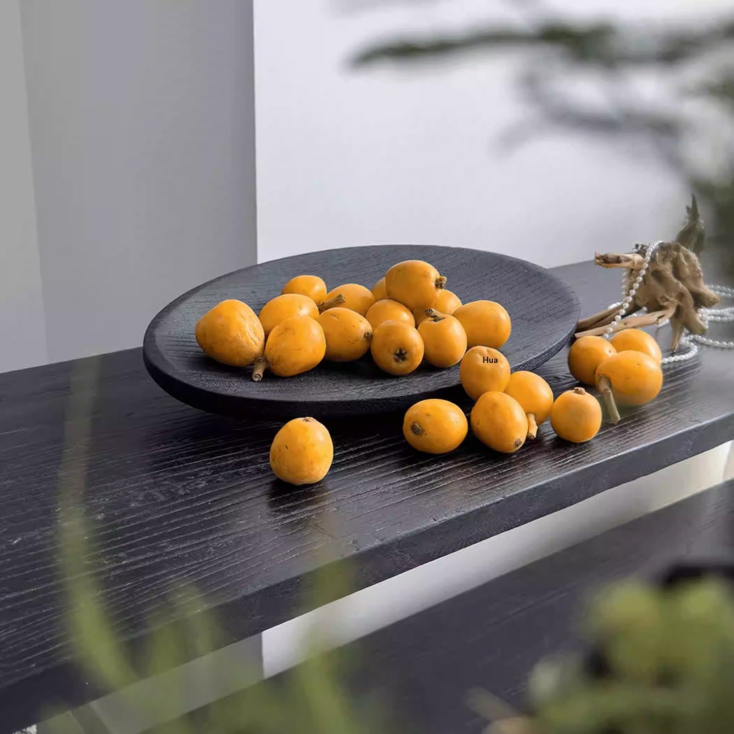 Living Room Coffee Table with Storage - Oval Solid Wood Fruit Bowl