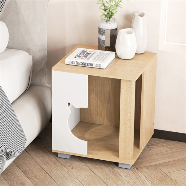 Wooden Cat House Nightstand with Metal Base - Anti-Slip Pet Furniture