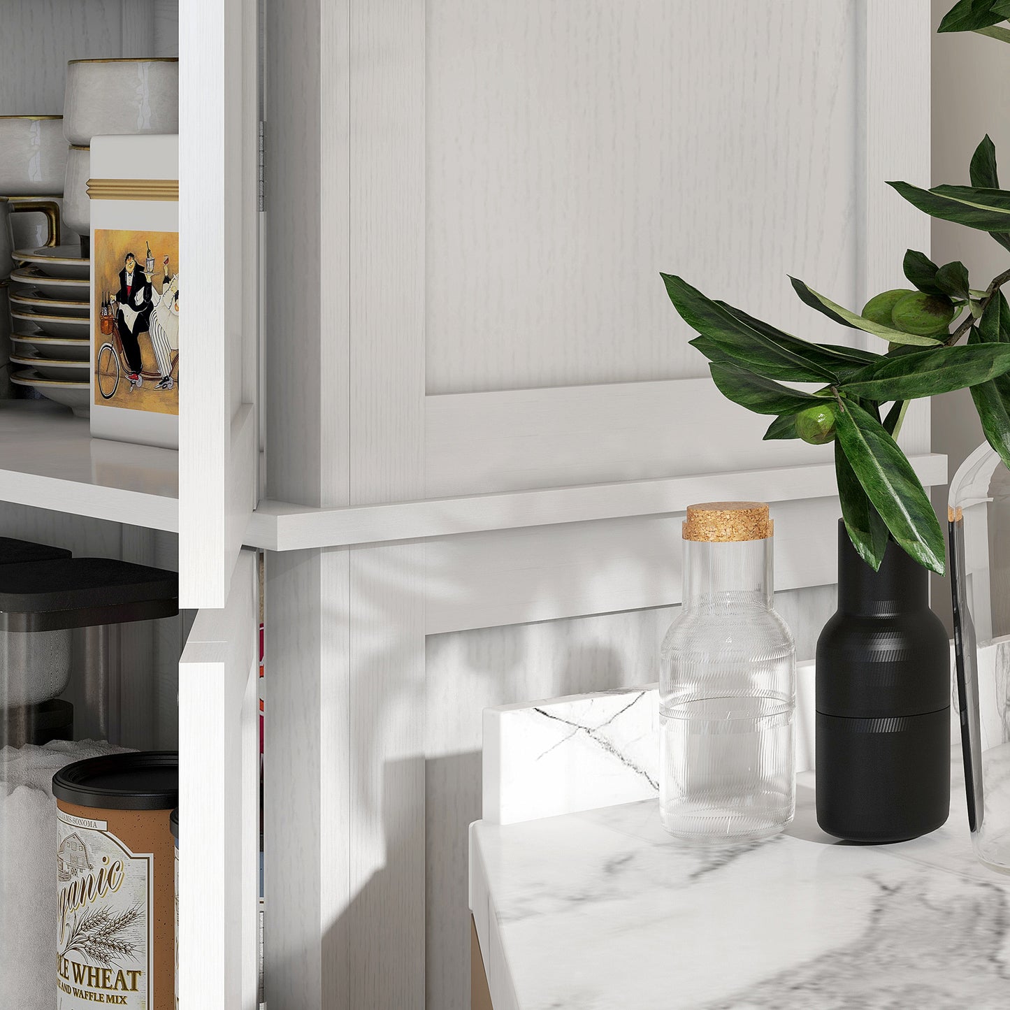 72" Freestanding Kitchen Storage Cabinet with Doors & Shelves - White Wood Grain