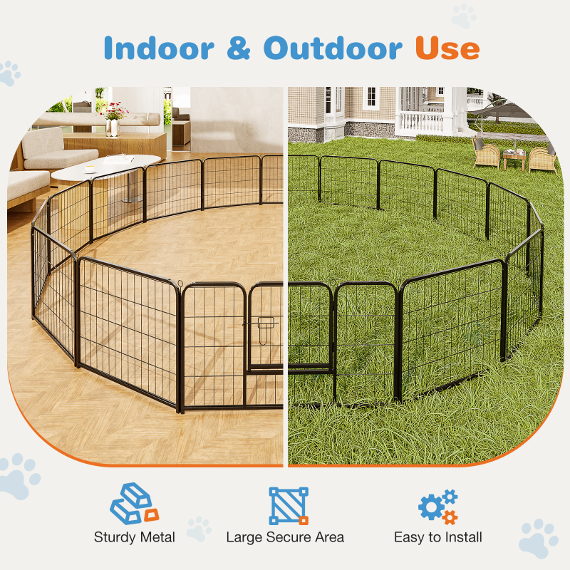 Indoor/Outdoor Dog Playpen with Door - Heavy-Duty Metal Exercise Pen for Small, Medium, Large Dogs