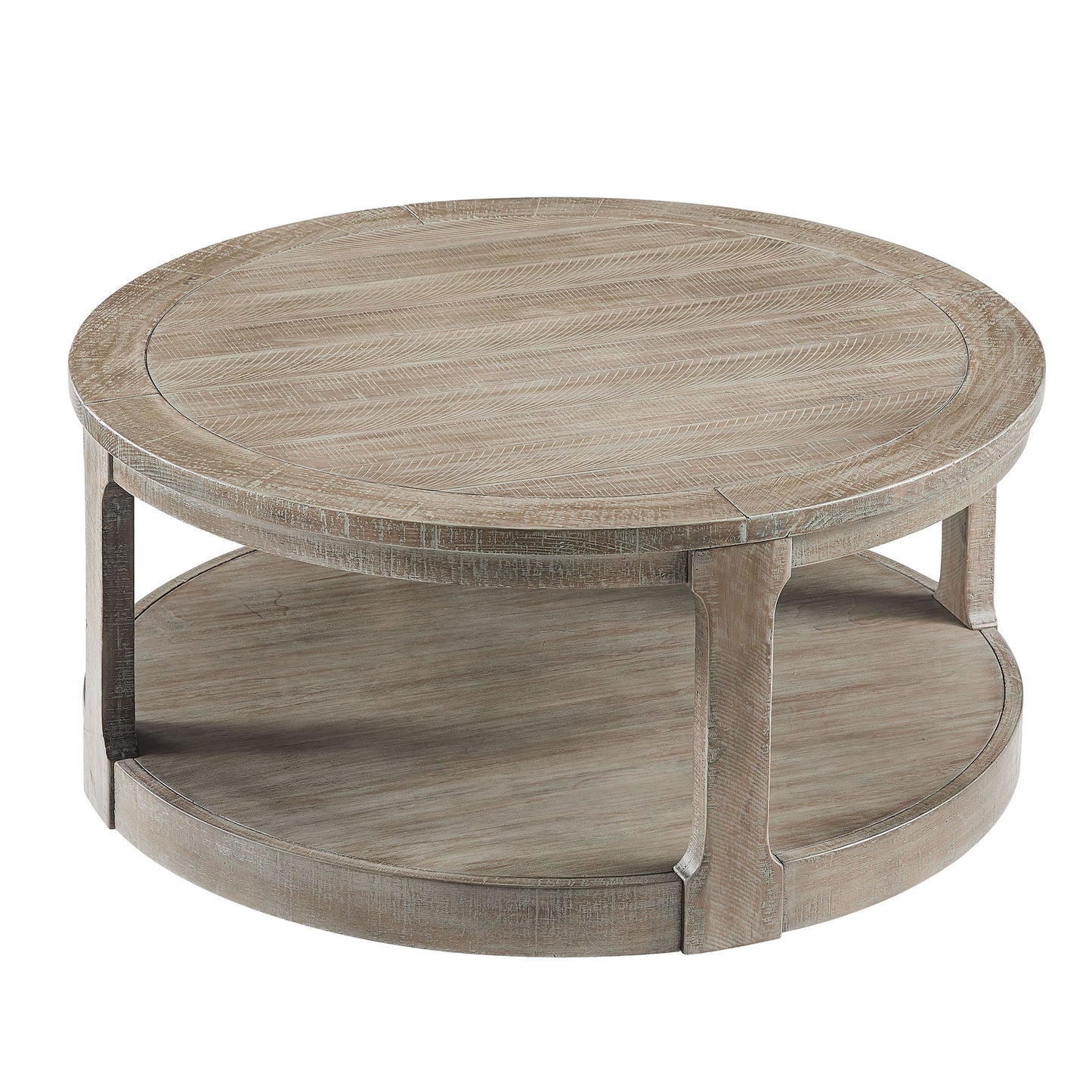 40-Inch Curved Round Wooden Coffee Table with Wheels - Light Brown
