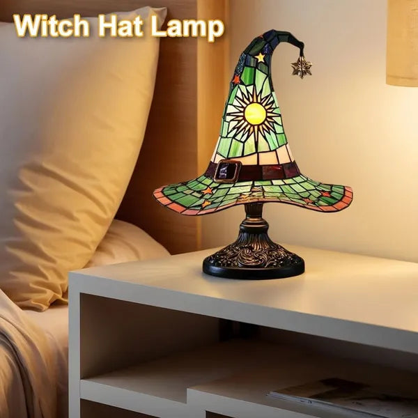 Handcrafted Stained Glass Witch Hat Table Lamp - Halloween Decor