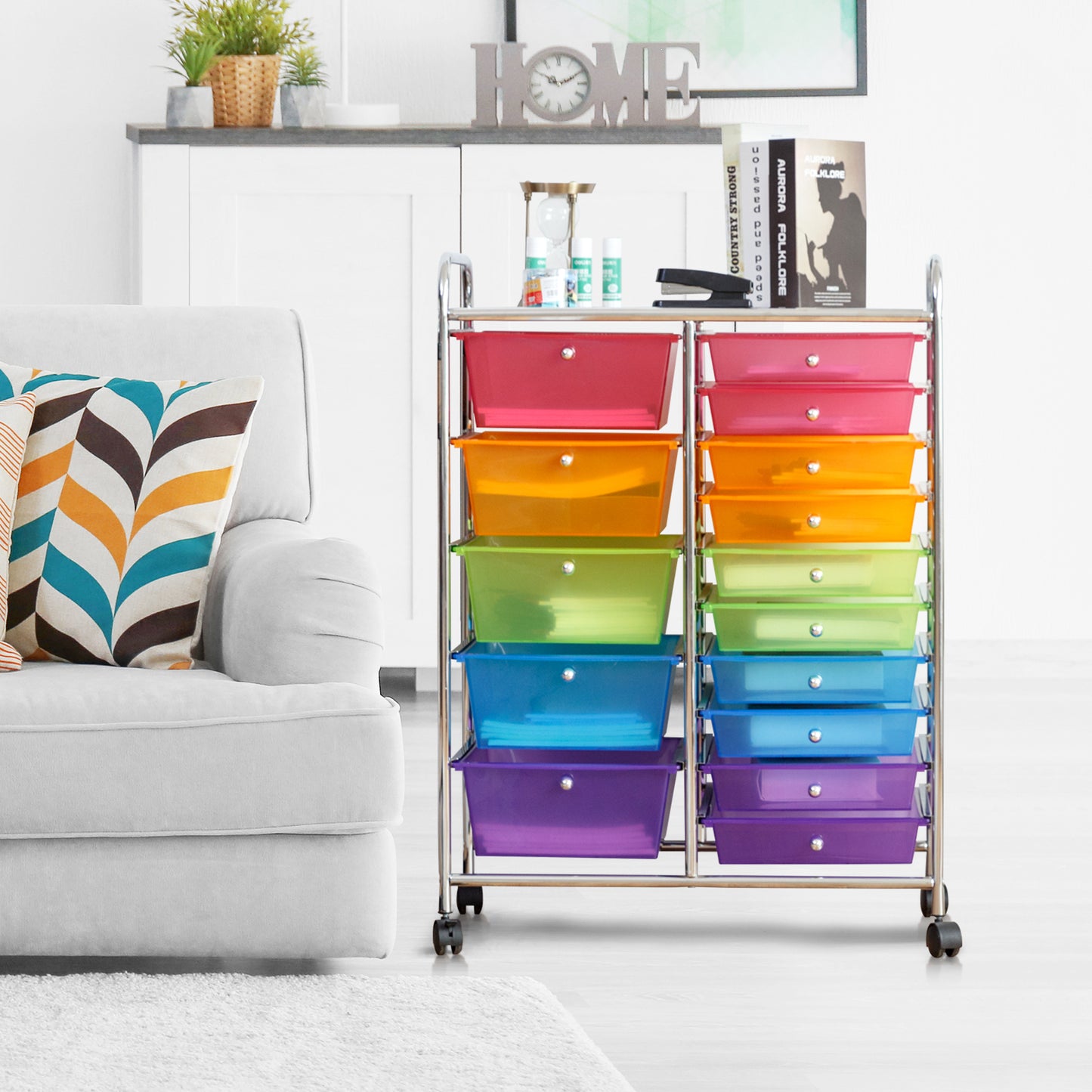 15-Drawer Rolling Storage Cart Organizer with Metal Frame