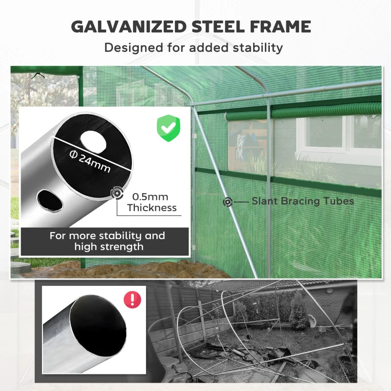 Green Tunnel Greenhouse Hoop House with Galvanized Steel Frame & Large Windows