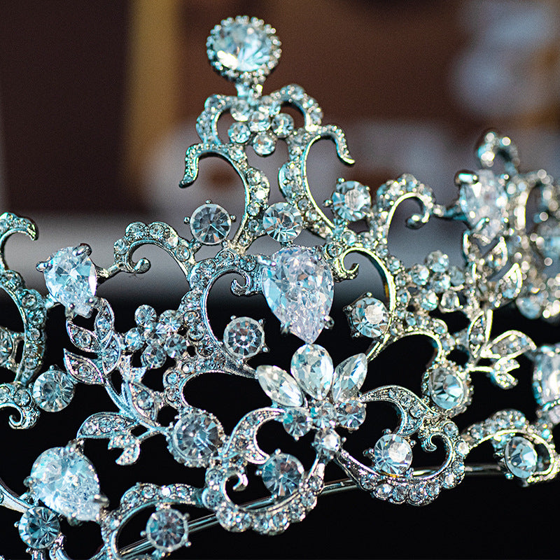 Zircon Bridal Crown Tiara Headpiece - White