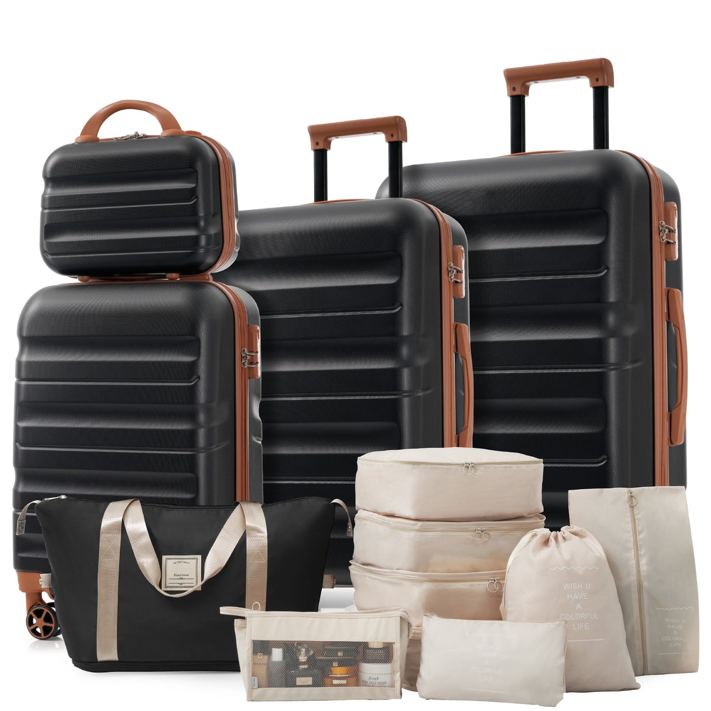 Durable Hardshell ABS Luggage Set - Lightweight Suitcases with Spinner Wheels - Black