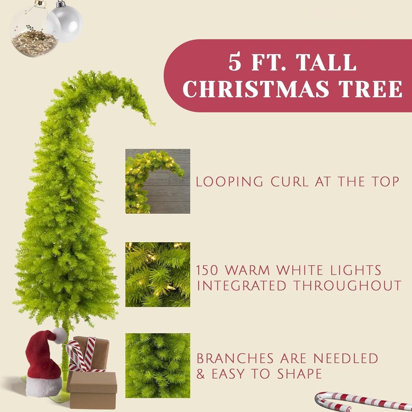 Crooked Head Christmas Tree Lamp - LED Festival Party Decor 1.5m-1.8m