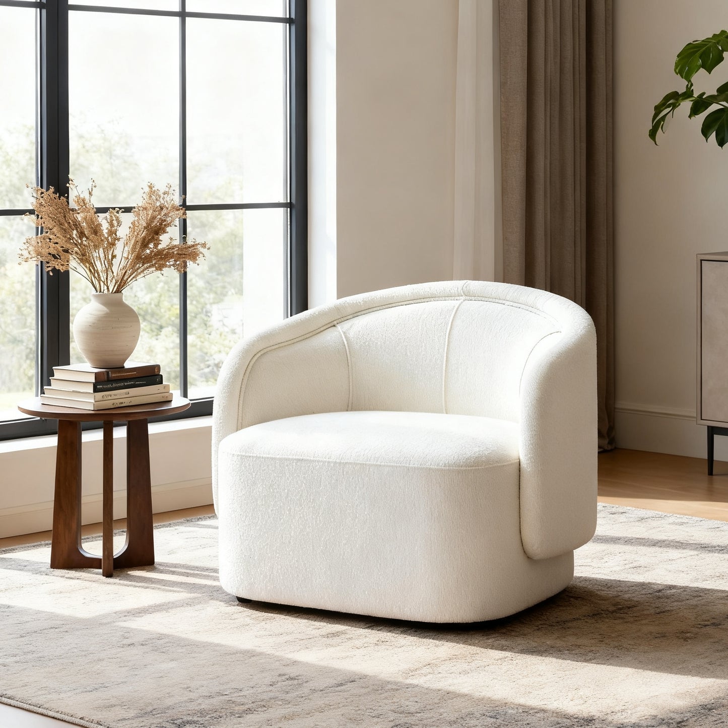 Amanda Cream Accent Chair Curved Boucle