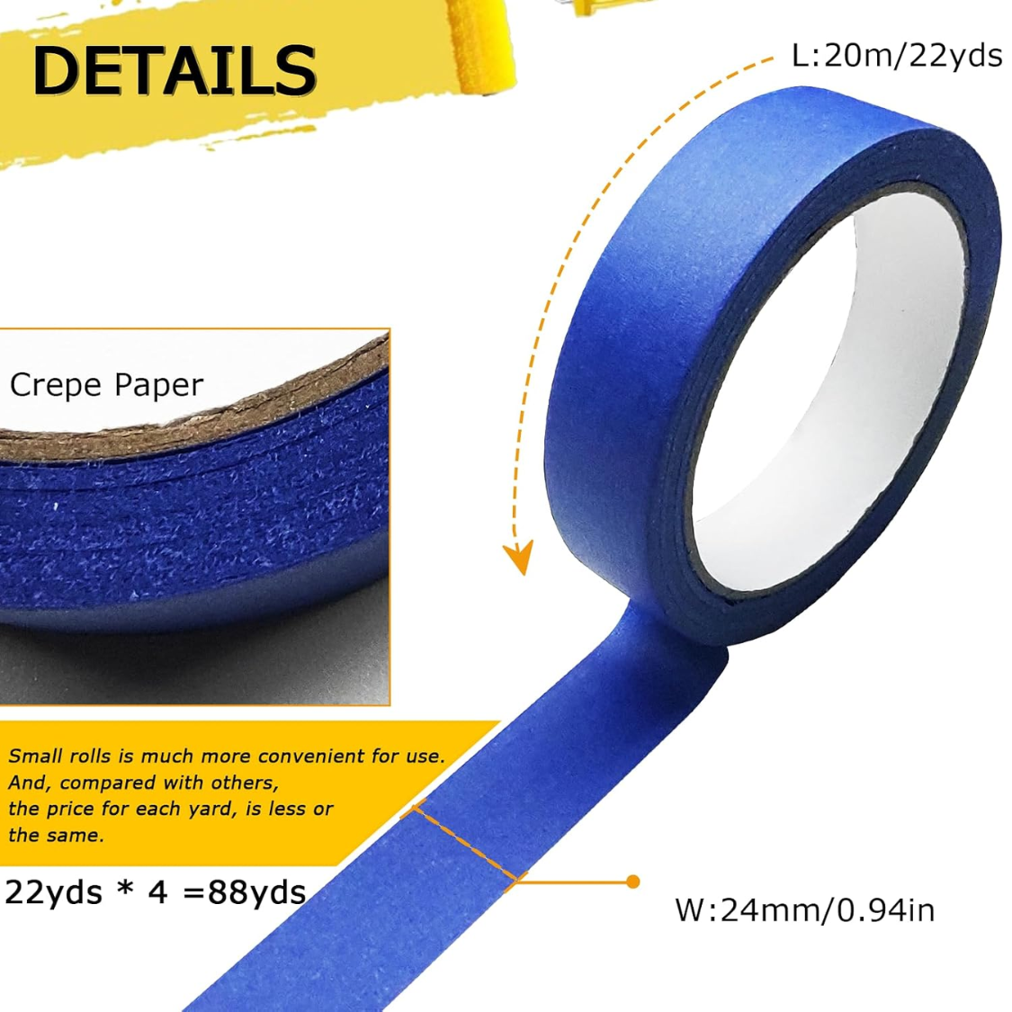 Blue Painter's Tape - 4 Rolls, 0.94in x 22yd, Easy Removal, Multi-Surface