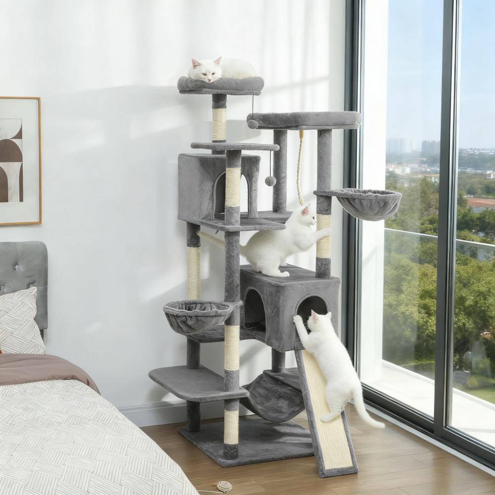 Multi-Level Cat Tree - Dark Gray 69" Cat Tower with Condos & Hammocks