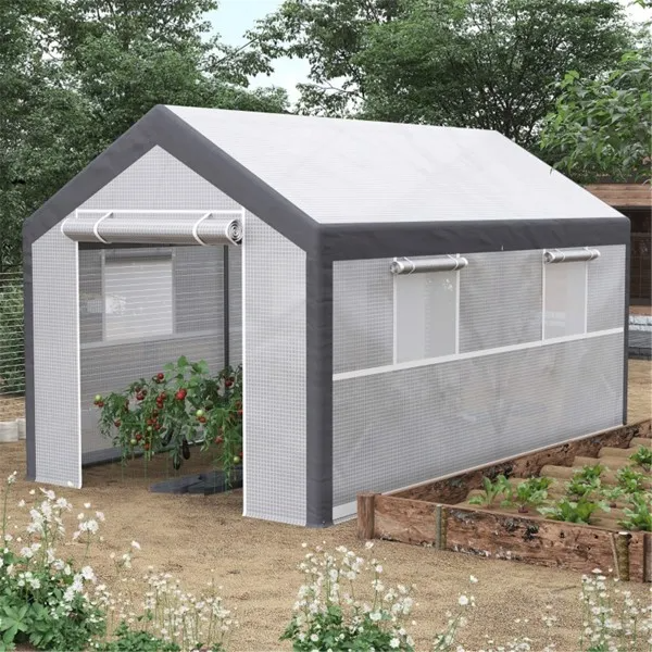 Mini Walk-In Greenhouse with Steel Frame for Garden Protection - 12x7.1 ft Grey