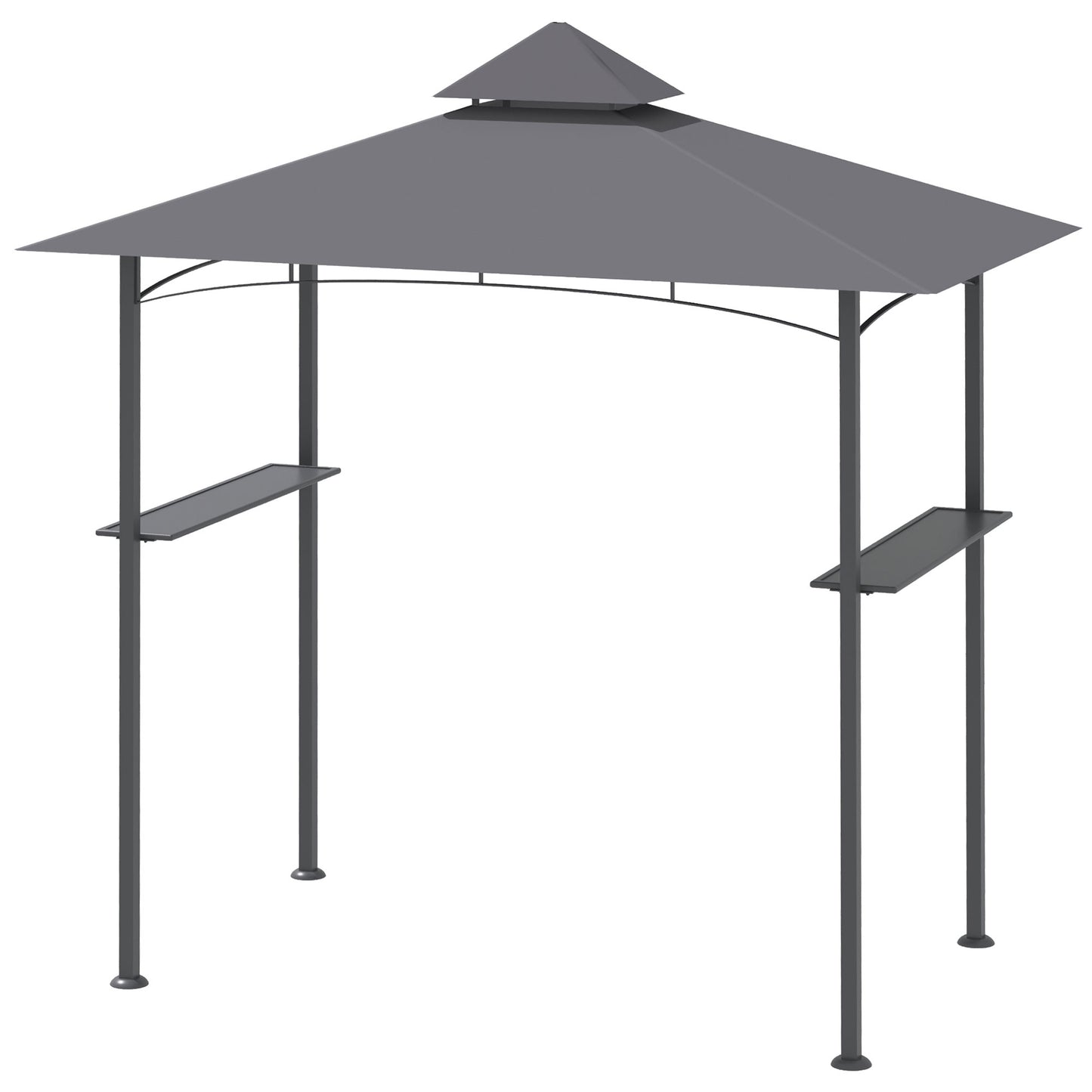 Outdoor BBQ Gazebo Canopy with Double Roof and Shelves - Gray