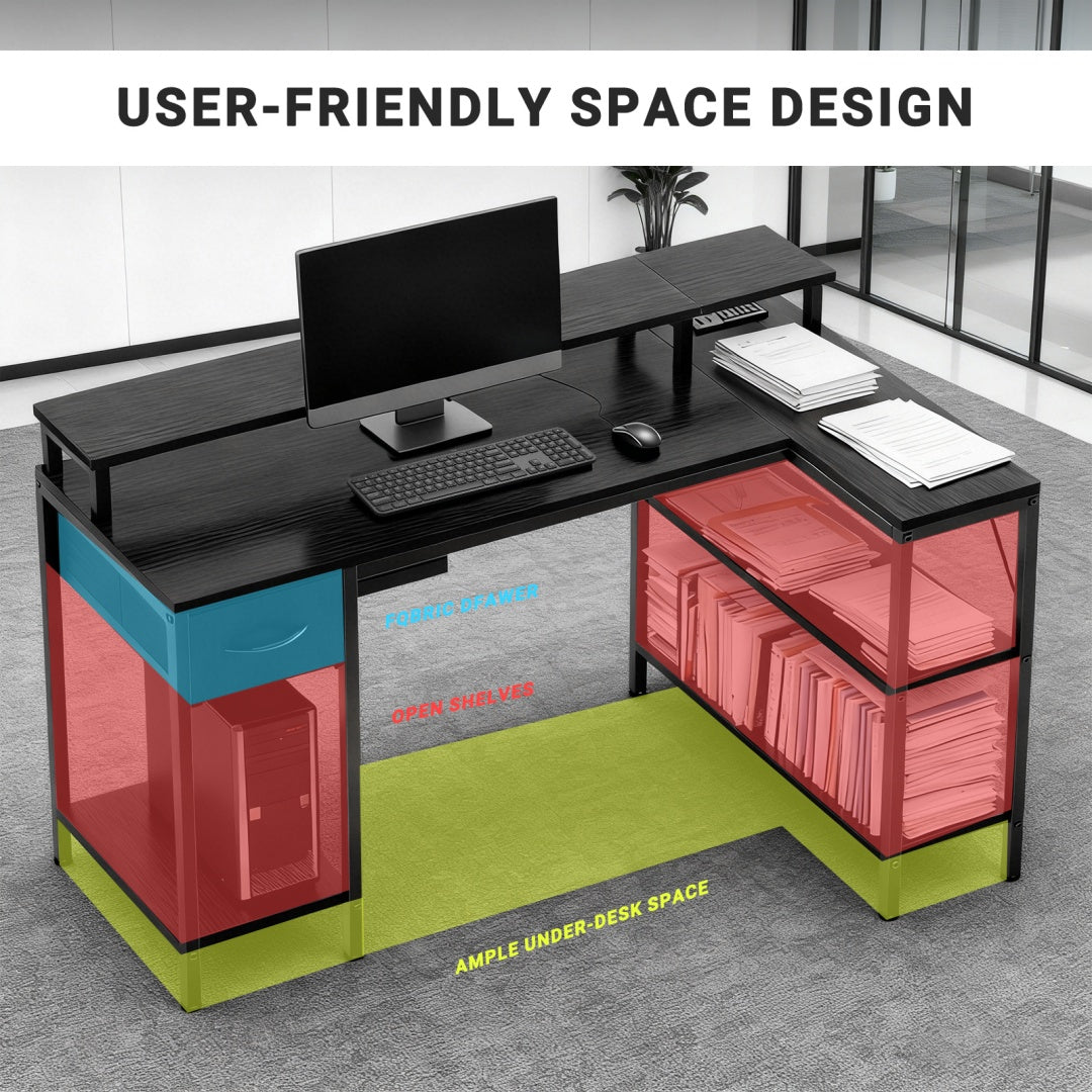 L-Shaped Gaming Table with USB Charging & LED Light