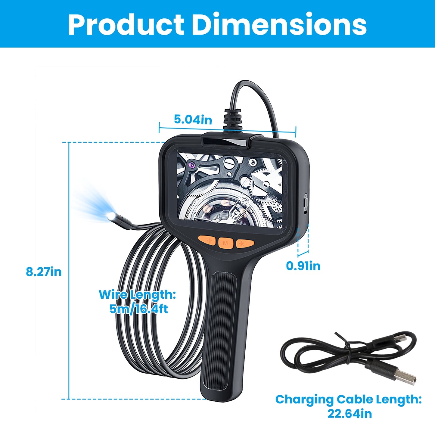 HD Inspection Camera with Light 4.3in Screen 16.4ft Waterproof Borescope for Plumbing & Automotive