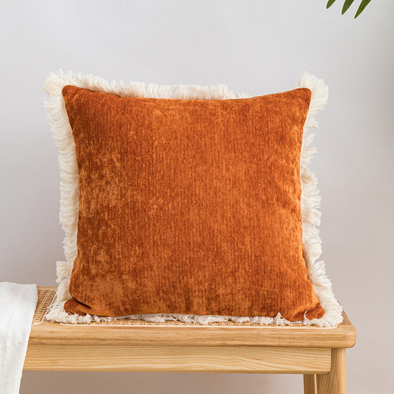 Decorative Tassel Lace Pillow Cover - Modern Houndstooth & Orange Cushion Case