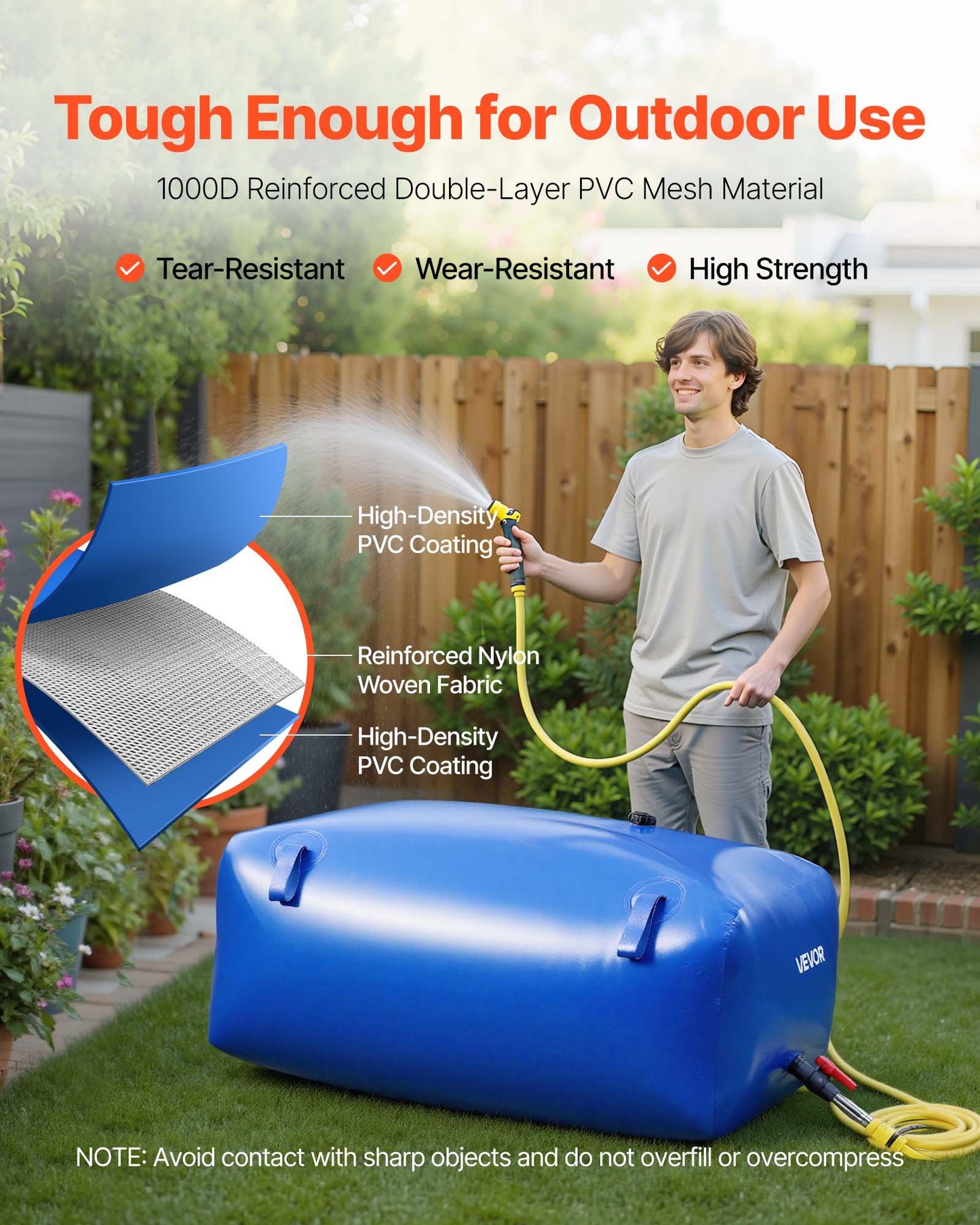 Collapsible Water Storage Bladder 142.7 Gal with Leakproof PVC Tank for Emergency & Garden Irrigation