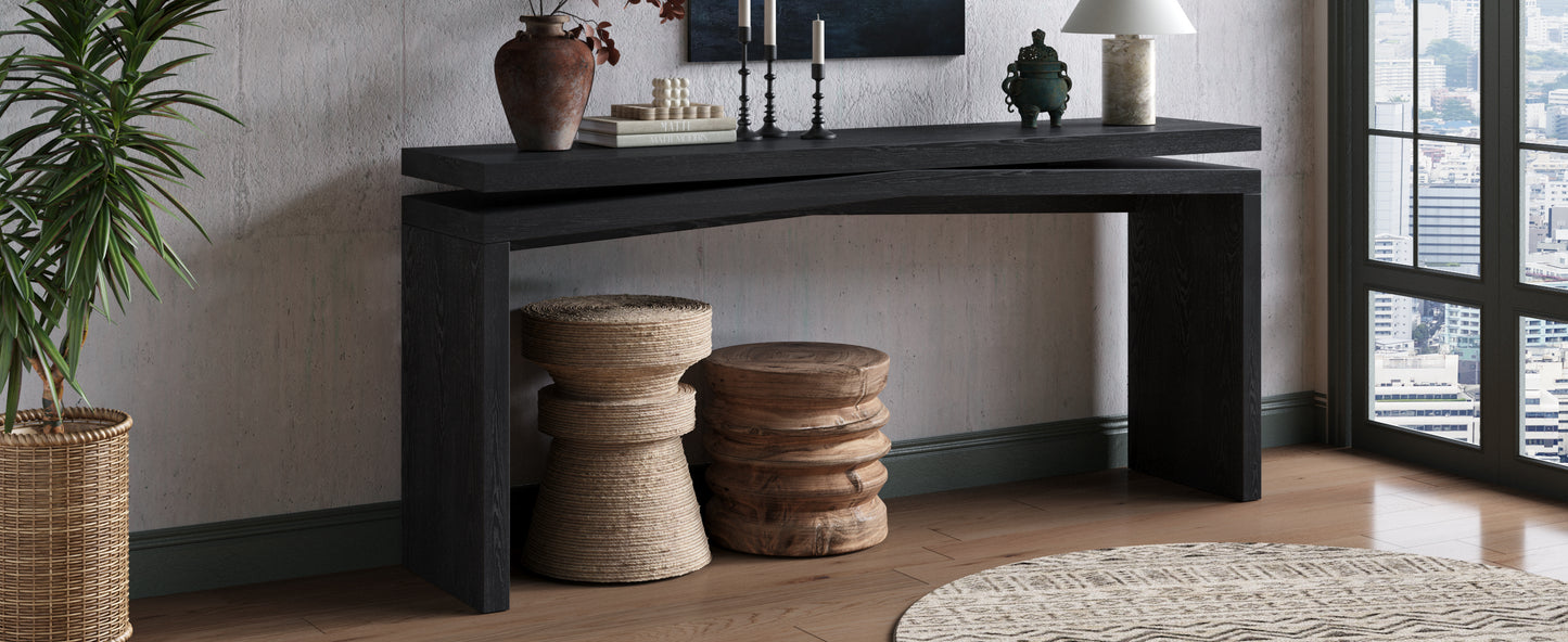 65-Inch Rustic Solid Wood Console Table - Black Farmhouse Style