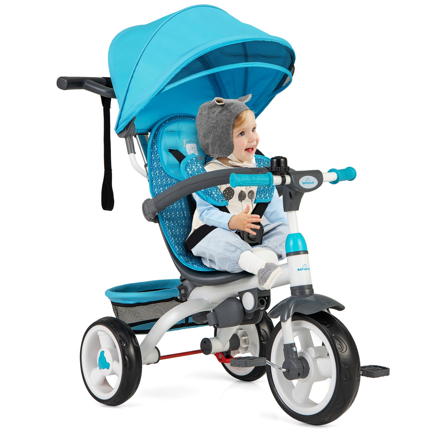 5-in-1 Detachable Baby Stroller Tricycle with Canopy - Blue