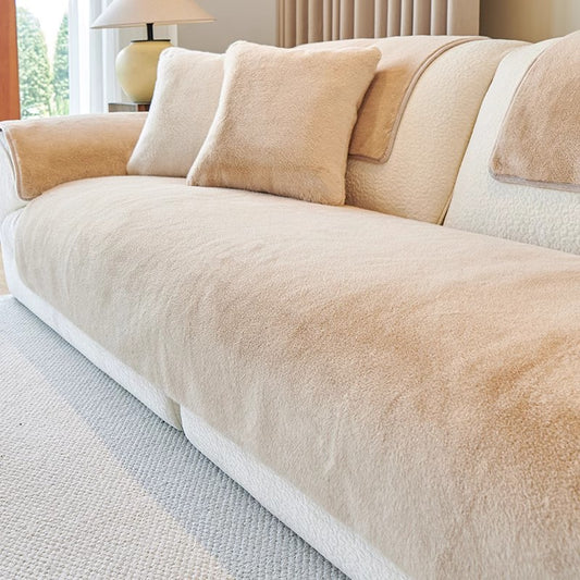Winter Plush Sofa Cover - Non-Slip Solid Color Couch Protector
