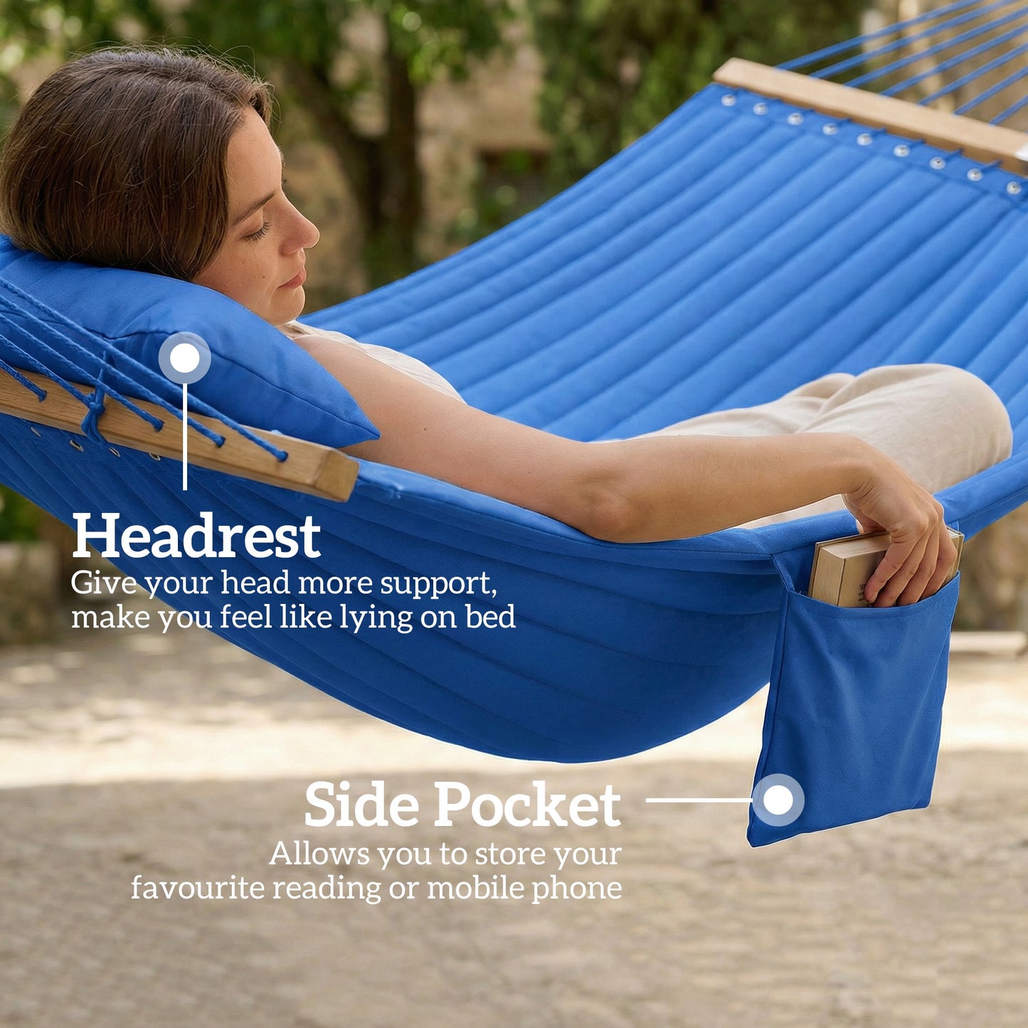 Double Hammock for 2 with Pillow & Pad - Navy Blue, 440 lbs Capacity