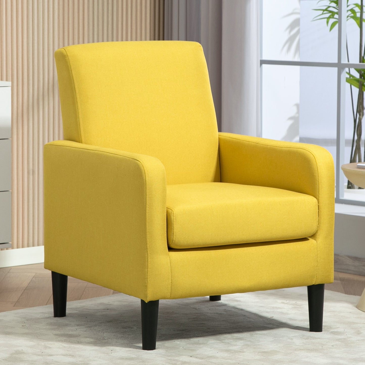 Faux Linen Upholstered Accent Chair, Modern Armchair With Solid Wood