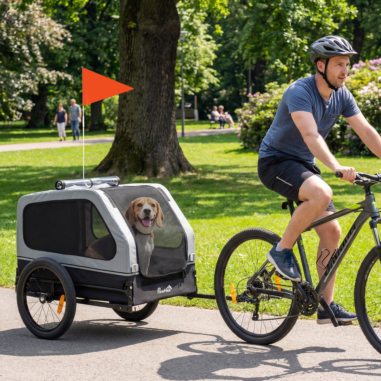 Dog Bike Trailer for Small & Medium Dogs with Ramp - Gray, Fits Most Bikes
