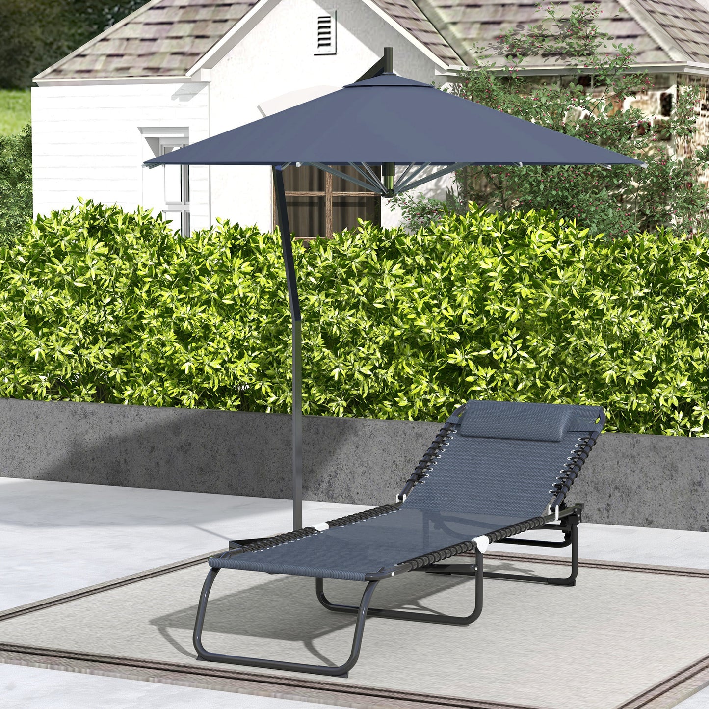 Folding Chaise Lounge Chair - 4-Position Reclining, Gray