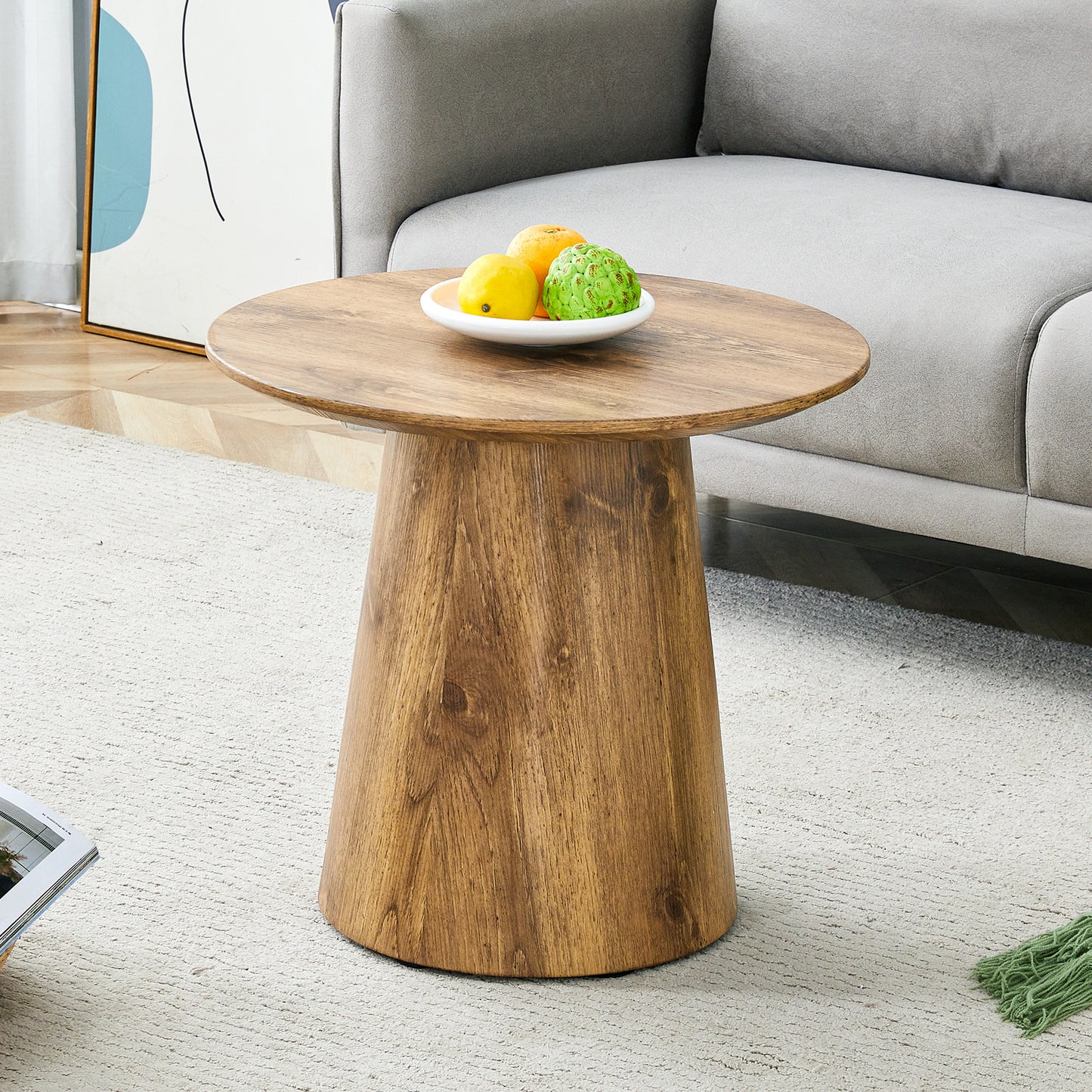 Natural Wood Grain MDF Round Coffee Table - 19.6 Diameter, 18.8