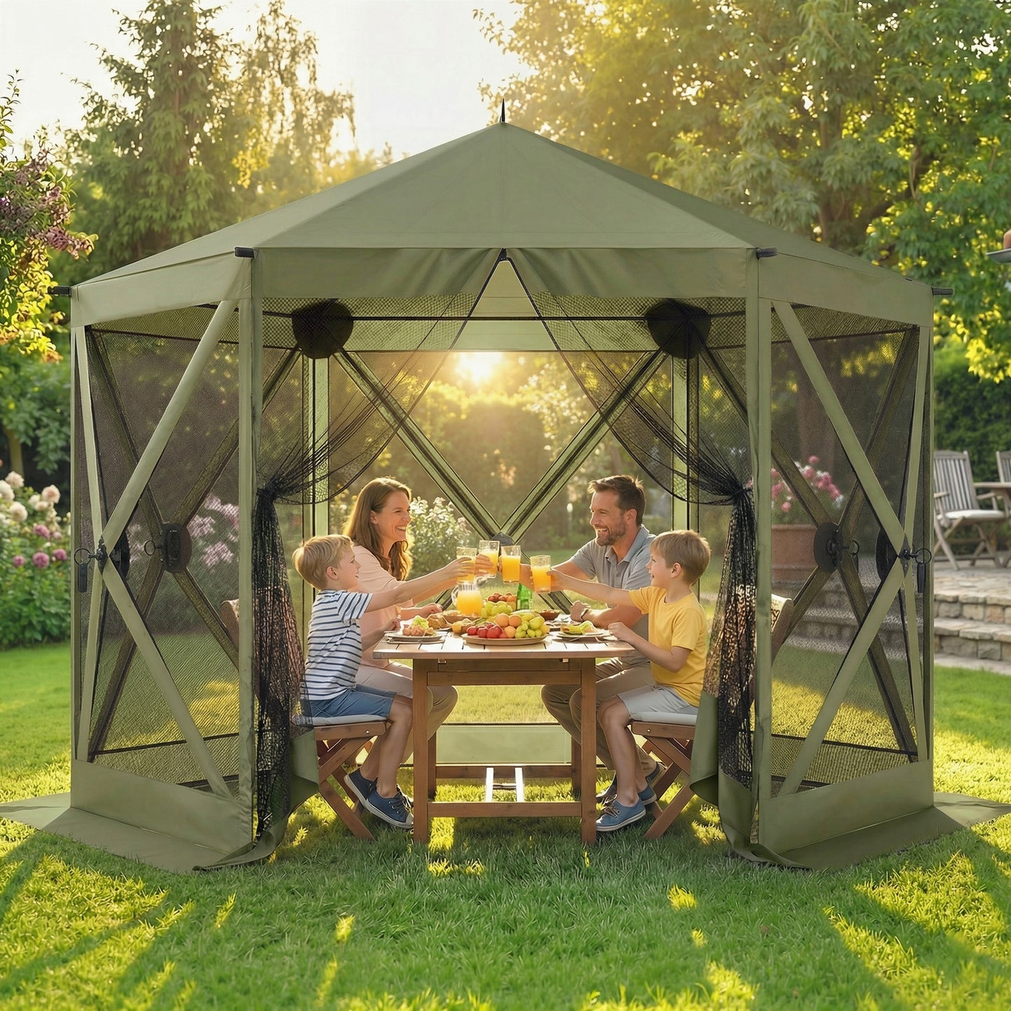 10x11 ft Pop Up Gazebo Screen Tent - Portable Camping Canopy with Net