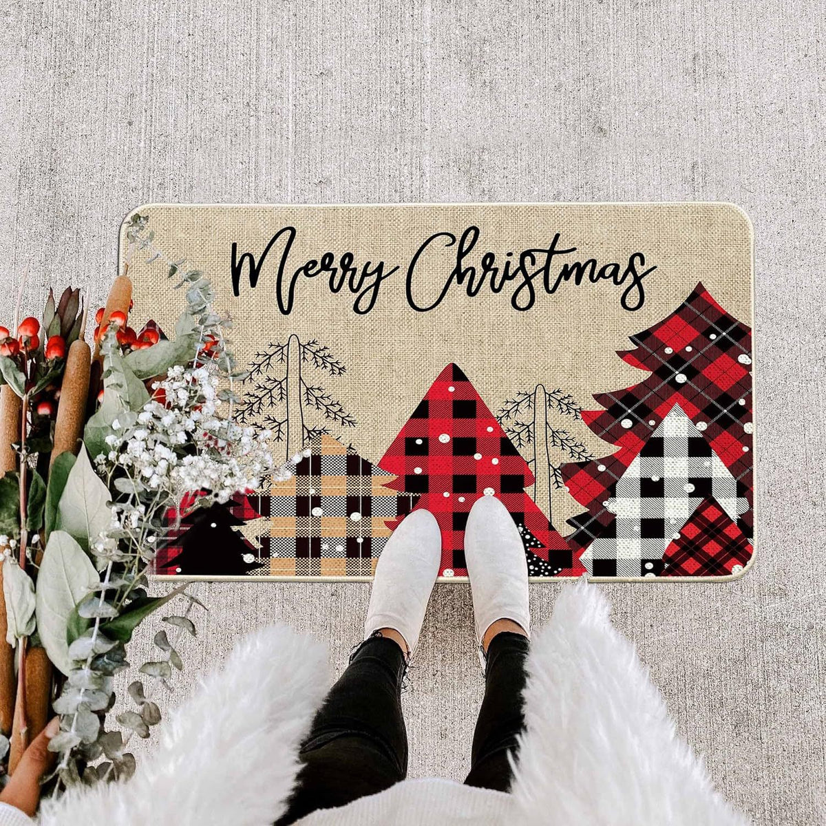 Country Striped Christmas Floor Mat - Festive Holiday Decor for Home & Garden