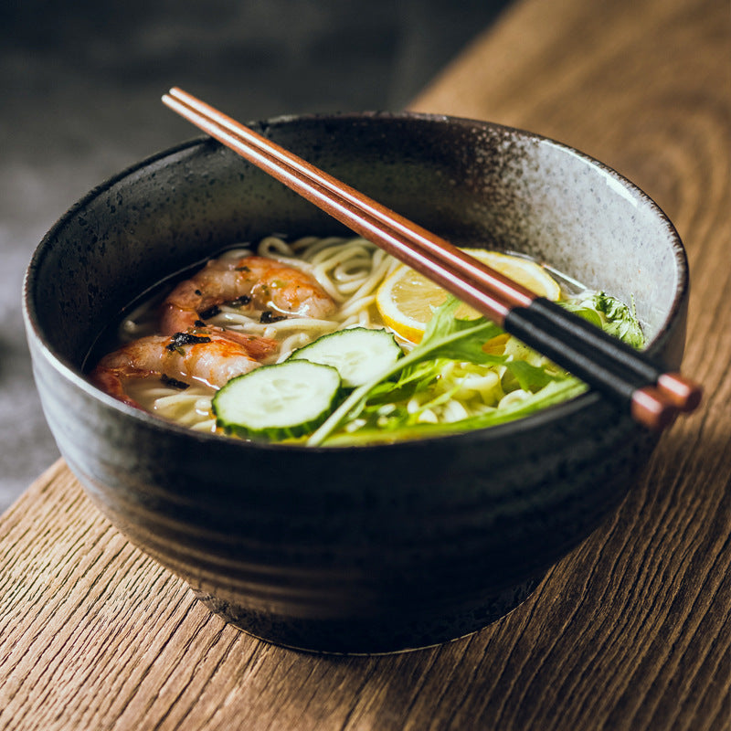 High Foot Ceramic Noodle Bowl Set - Creative 7-Inch Tableware with Color Variations