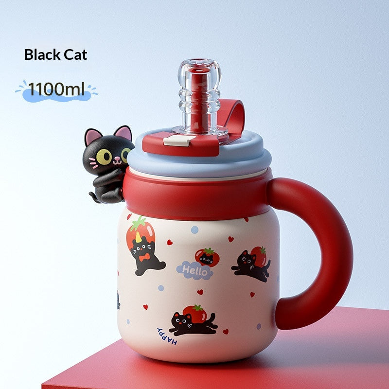 Large Capacity Ceramic & Stainless Steel Insulated Mug with Doll Design