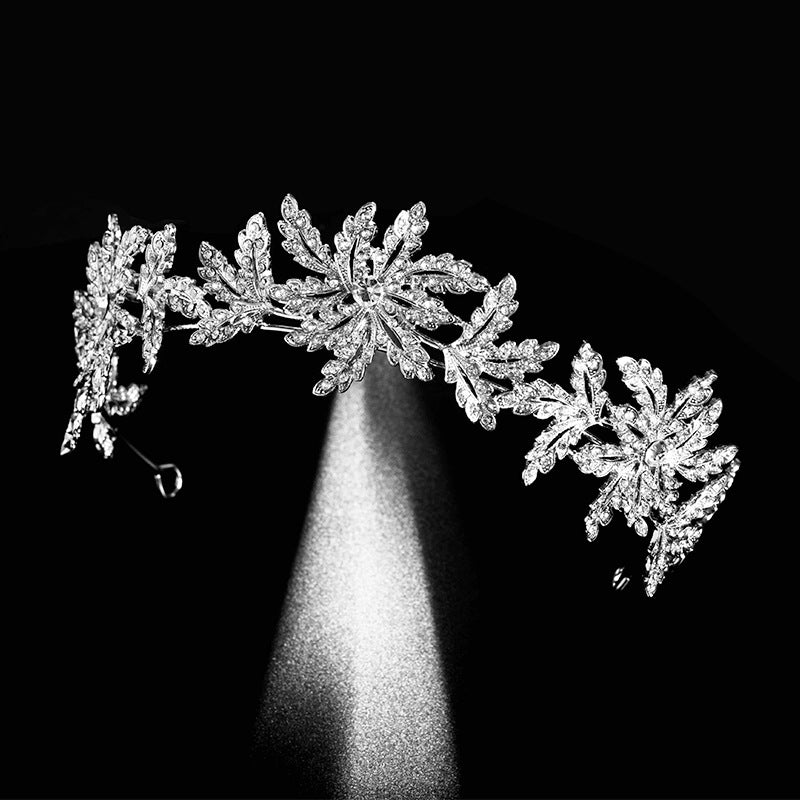Alloy Bridal Crown Flower Leaf Hair Band Silver