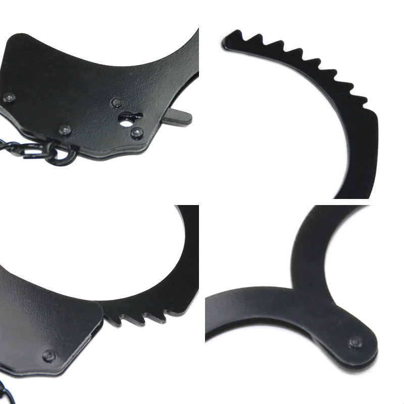 Black Stainless Steel Handcuffs for Adult Wellness and Flirting - 26.5cm