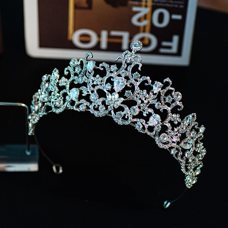 Zircon Bridal Crown Tiara Headpiece - White