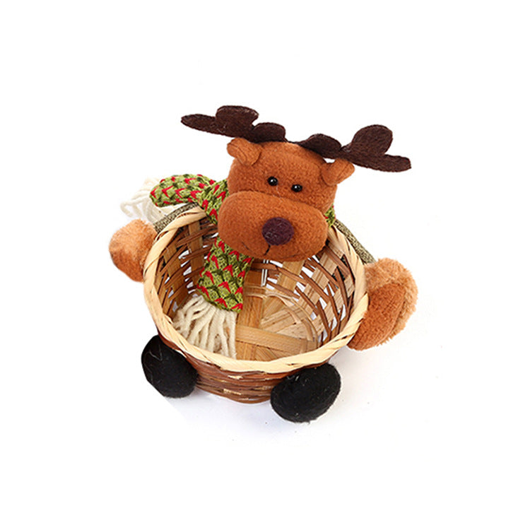 Christmas Decoration Storage Basket with Santa Snowman Elk Candy Holder