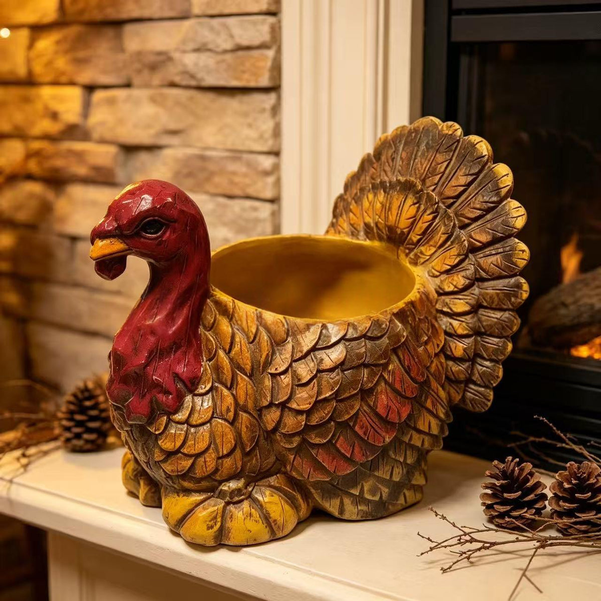 Resin Turkey Flower Pot for Outdoor Garden Decor - Handmade Halloween & Thanksgiving