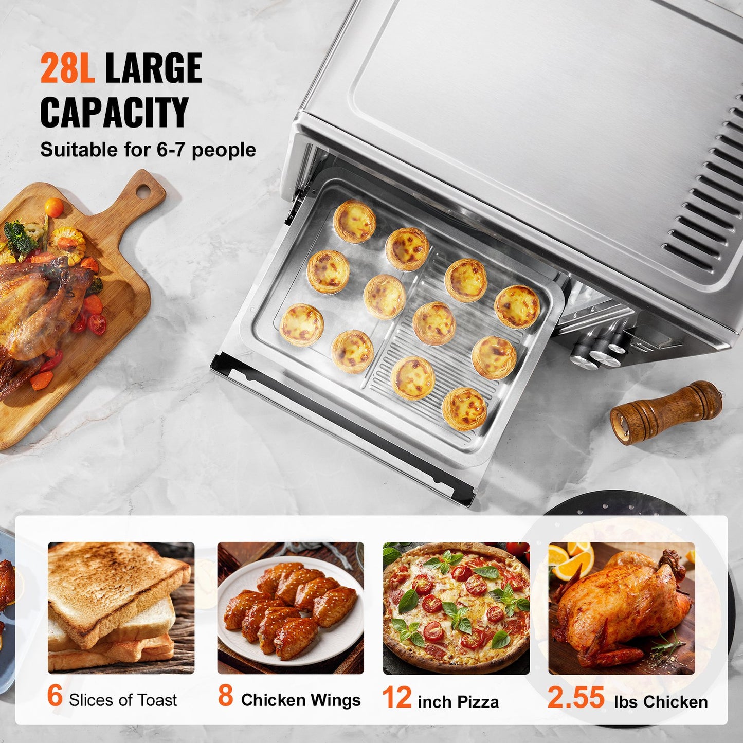 13-in-1 Air Fryer Toaster Oven 28L 1800W Convection Oven for Home Use - Silver