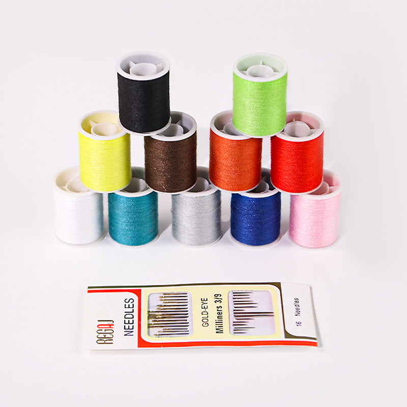 Portable Sewing Kit with Magnetic Case and 11-Color Threads - Blue/White/Orange