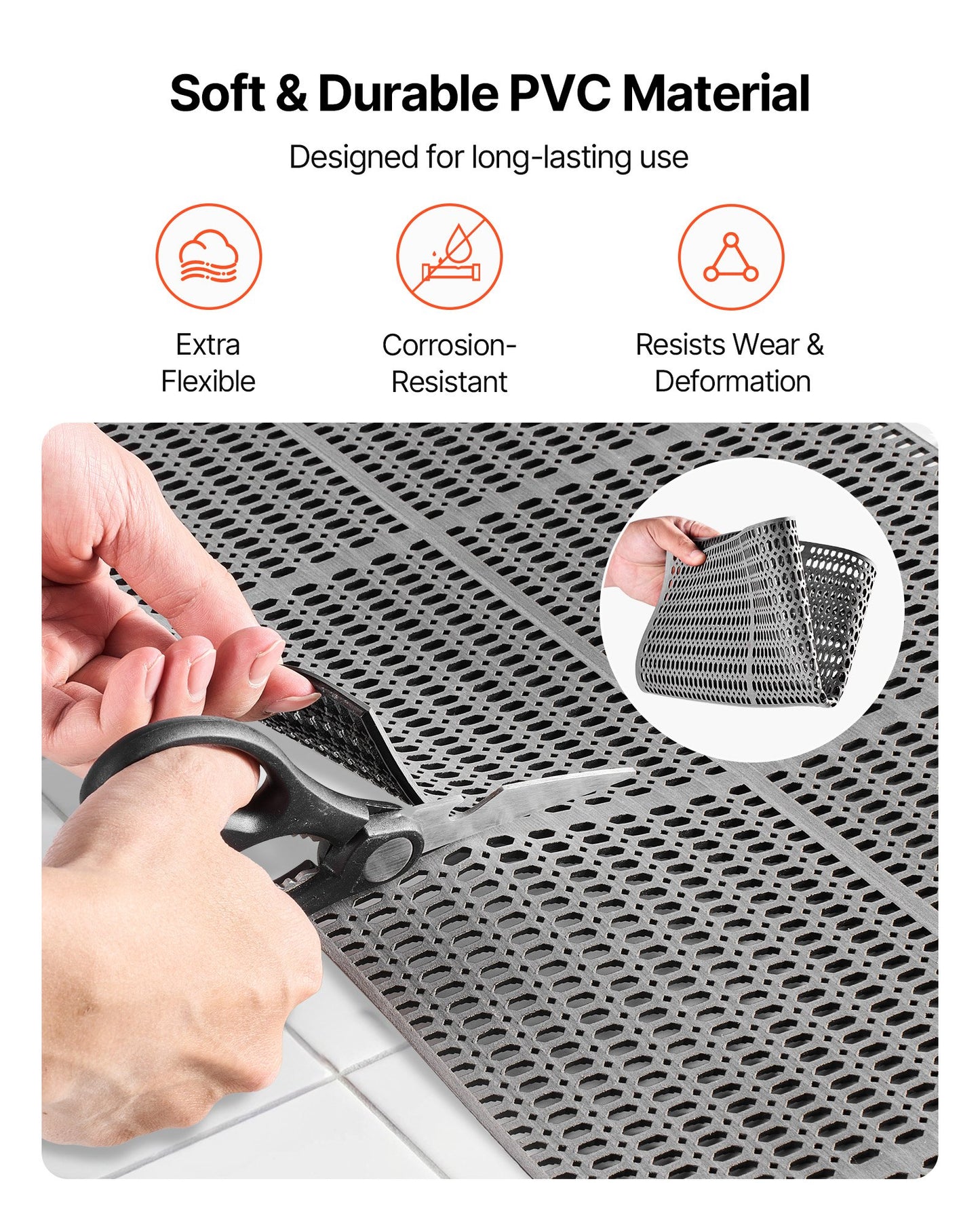 Drainage Floor Mat 3x50 Ft Waterproof Non Slip PVC Roll for Wet Areas