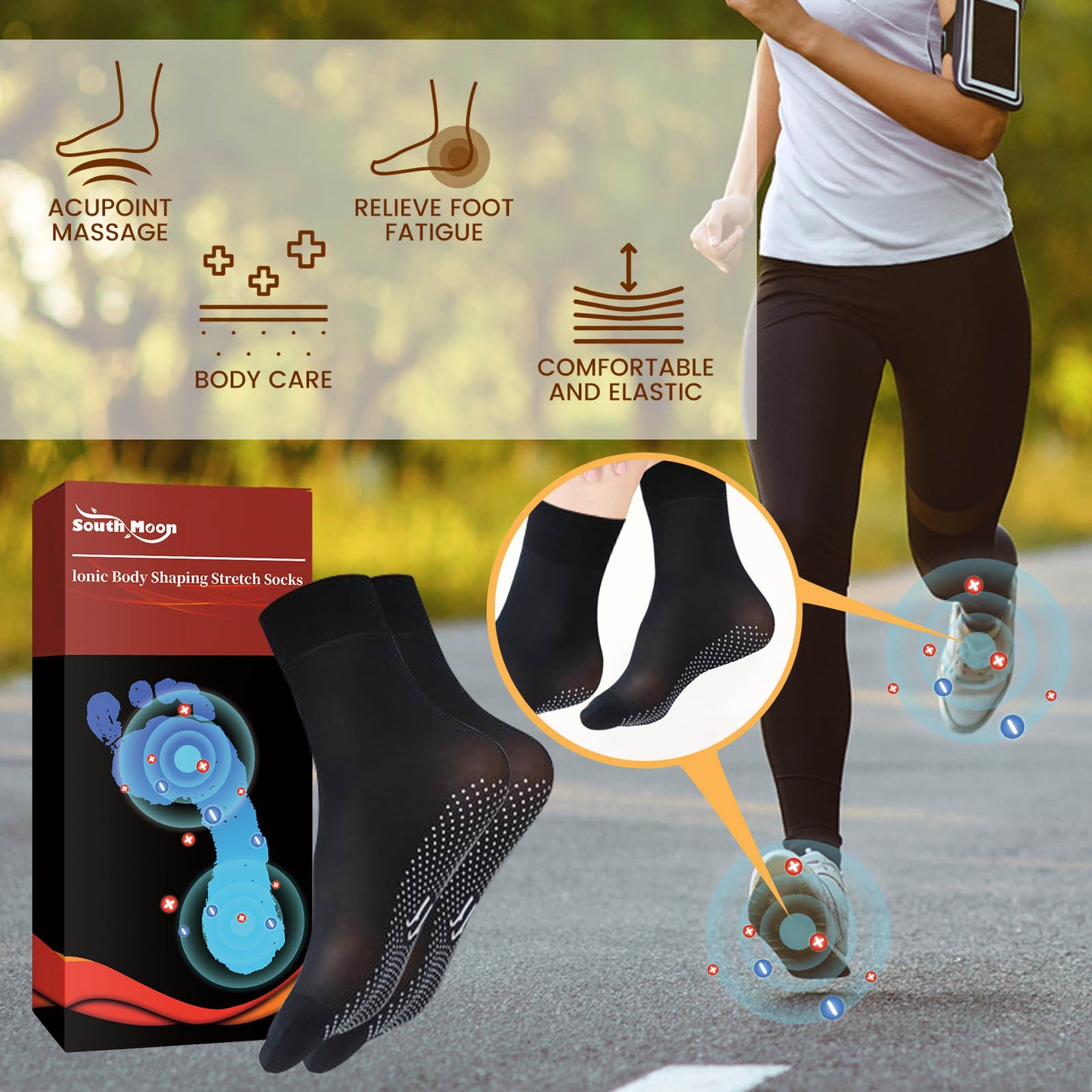 Ionic Body Shaping Stretch Socks - Breathable Tourmaline Compression Wear