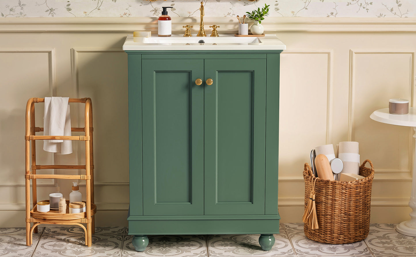 24 Inch Green Modern Bathroom Vanity Cabinet with Soft-Closing Storage