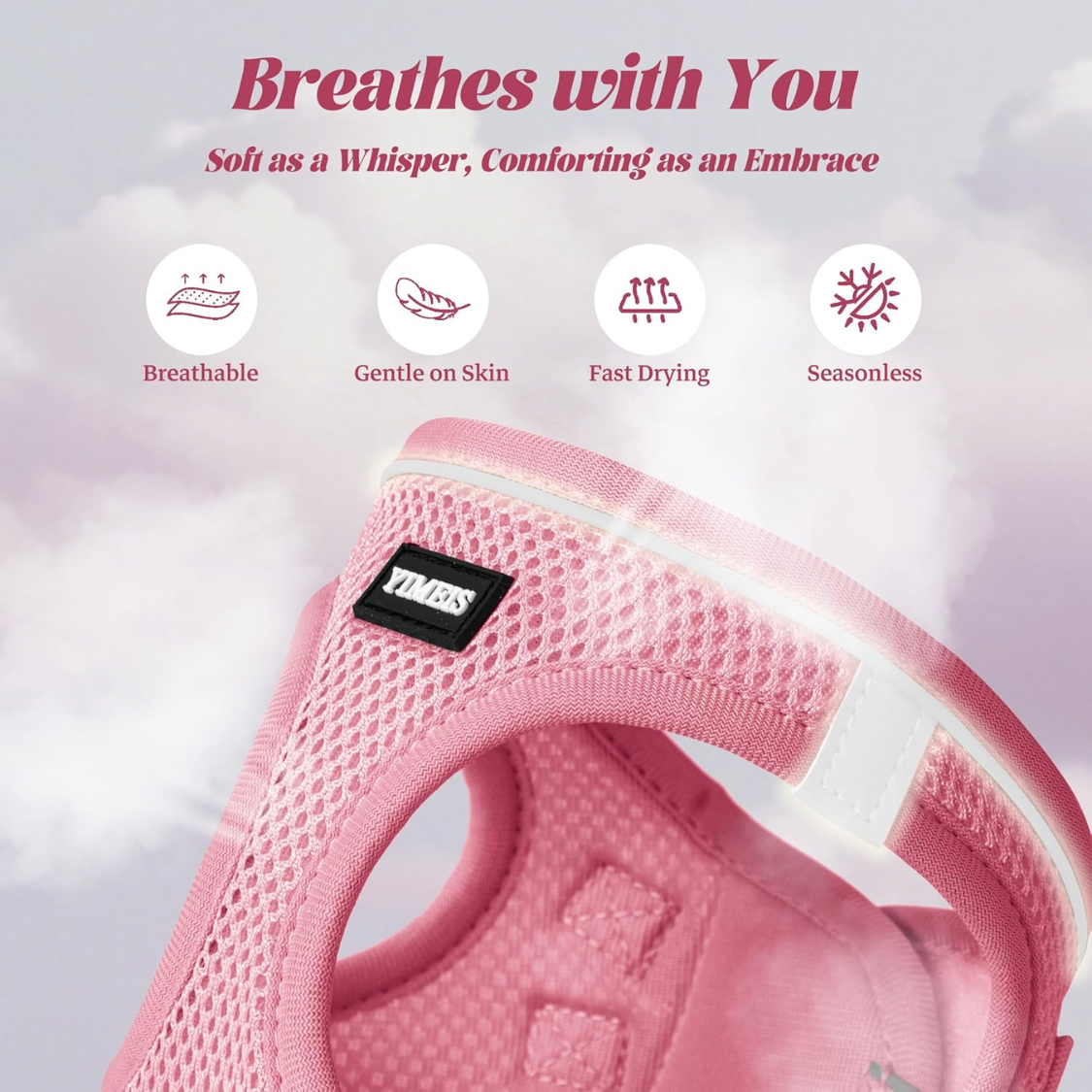 No Pull Dog Harness and Leash Set Reflective Mesh Vest - Pink, Adjustable, Safety