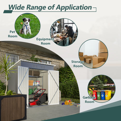 6x4 Outdoor Metal Garden Tool Storage Shed with Lockable Door and Floor Frame - Gray